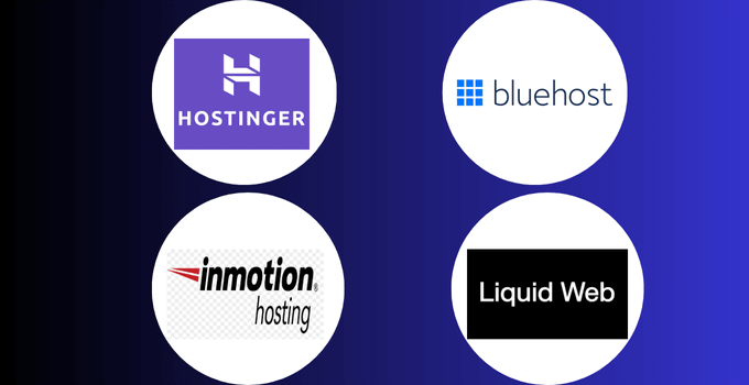 Logos of four best cloud hosting service providers: Hostinger, Bluehost, Inmotion Hosting and Liquid Web.